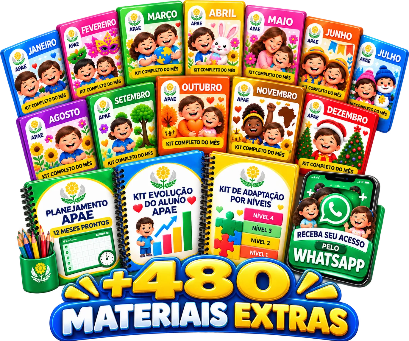 Meu Ano Completo na APAE com 12 meses, mais de 480 materiais e 4 produtos extras